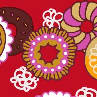 Burgundy Background Donut Doodle Seamless Pattern